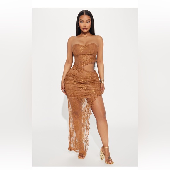 Fashion Nova Dresses & Skirts - Abigale Lace Maxi Dress - Brown NWT Fashionnova